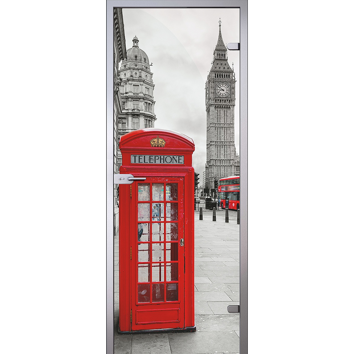 Дверь Красная будка в Лондоне на черно-белом фоне D_1008479932 превью слайда 1