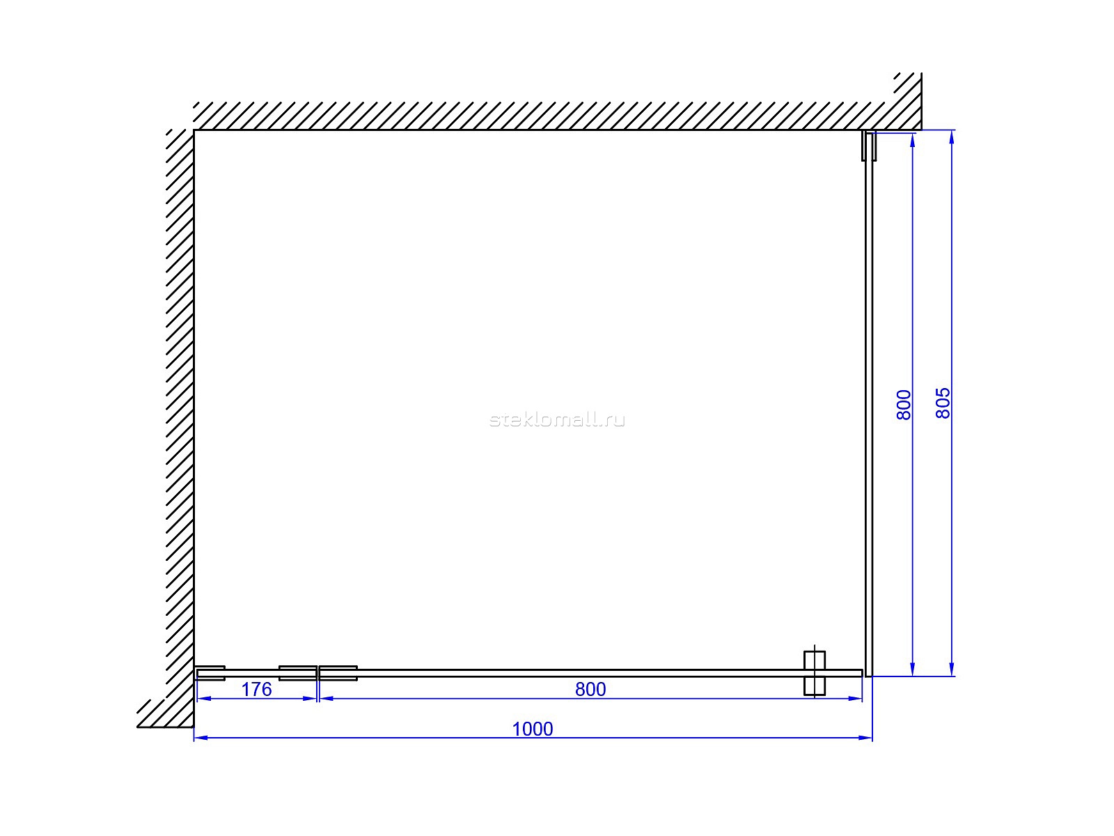 Прозрачное угловое ограждение с распашной дверью прямоугольное  превью слайда 5