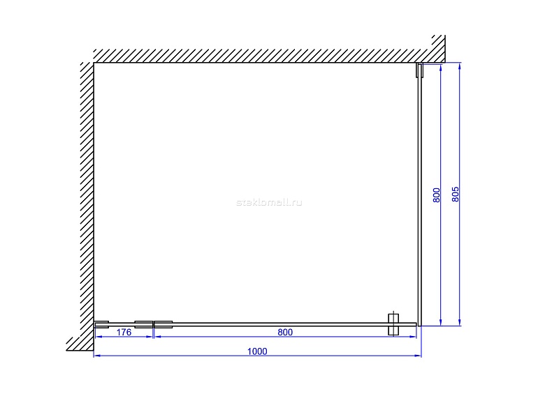 Прозрачное угловое ограждение с распашной дверью прямоугольное  слайд 5