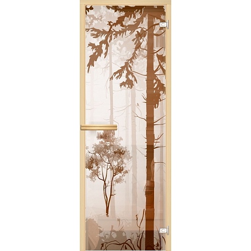 Дверь "СОСНОВЫЙ ЛЕС", липа, 8 мм 690*1890. Печать запекаемыми керамическими красками. Левая! превью слайда 1