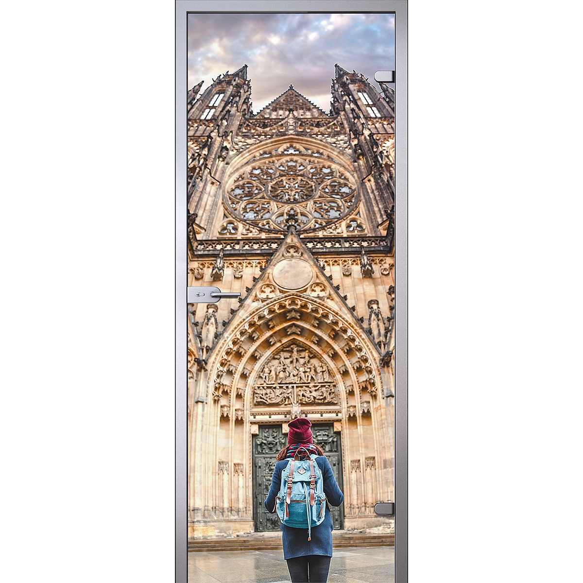 Дверь Девушка на фоне собора Святого Вита в Праге D_788844622 превью слайда 1