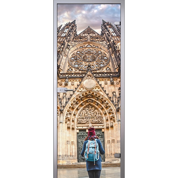 Дверь Девушка на фоне собора Святого Вита в Праге D_788844622 слайд 1