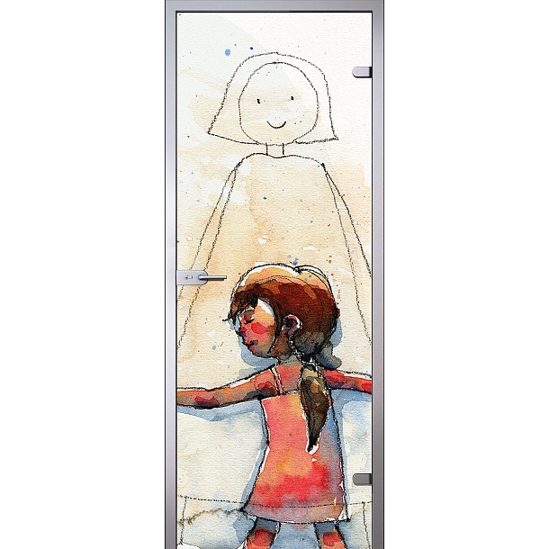 Дверь Девочка обнимает изображение мамы рисунок D_646170160 слайд 1