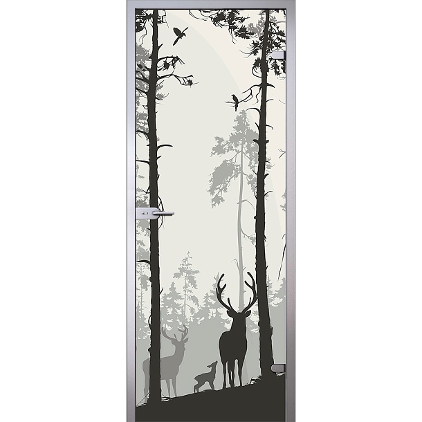 Дверь Силуэт оленей и птиц в сосновом лесу D_726016939 слайд 1