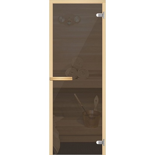Дверь для сауны "НОРМА" серая, осина, 8 мм 690*1890 превью слайда 1
