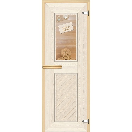 Дверь "С ЛЕГКИМ ПАРОМ", липа, 8 мм 690*1890. Печать запекаемыми керамическими красками. Левая! превью слайда 1